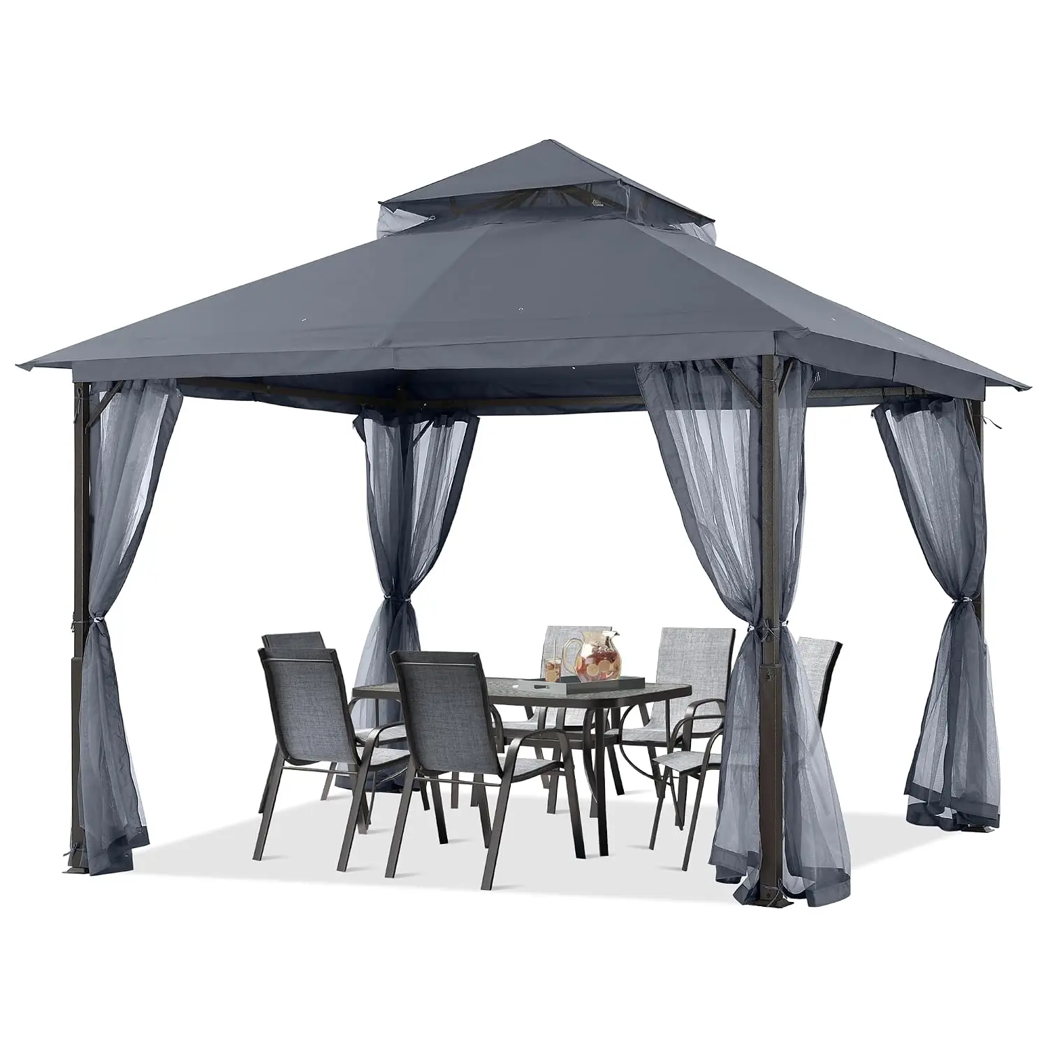 Outdoor Gazebo 11x11 with Mosquito Netting & Dark Gray Canopy, Customized