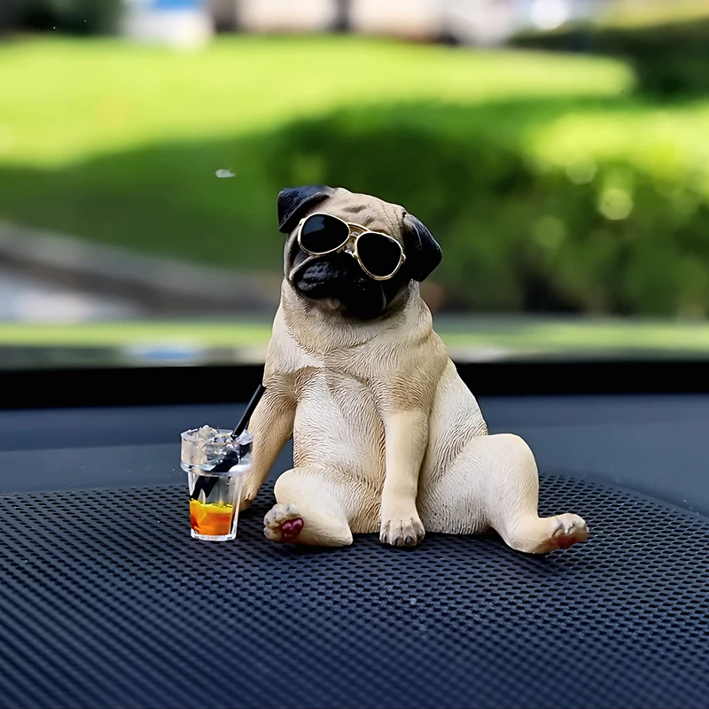 Cool Pug Car Dashboard Ornament Resin Dog Figurine Cute Auto Interior Decor for Dog Lovers & New Driver Funny Car Accessories