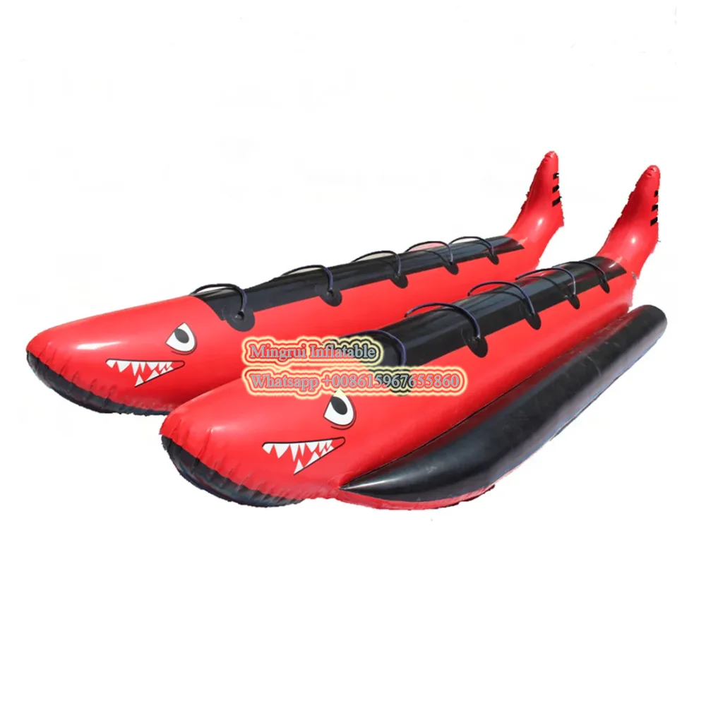 Island Hopper Red Shark Ride  Inflatable Banana Water Sled Shark Flying Fish Tube Riders Towable Water Floating