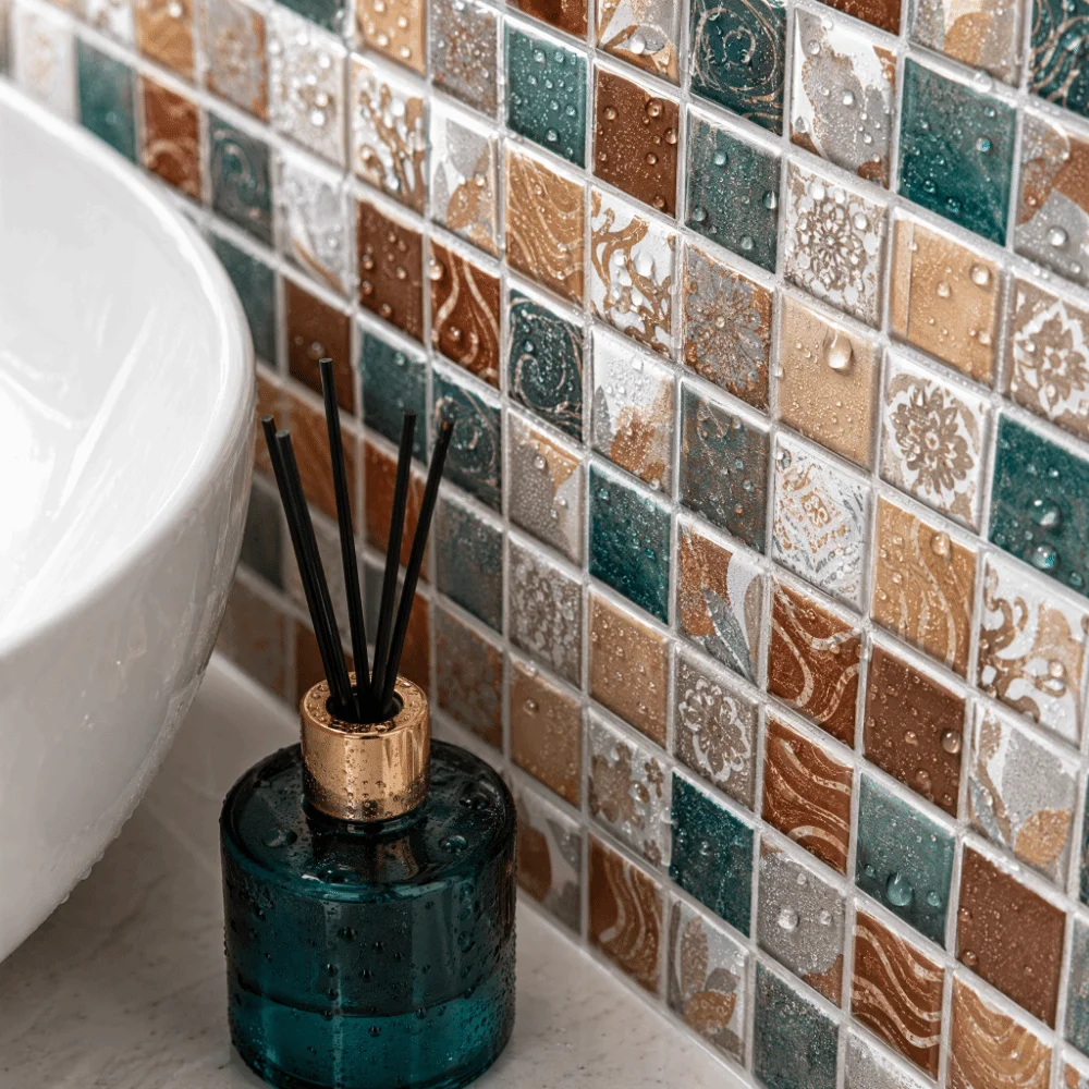 6 Pieces PVC Material Kitchen Backsplash Wallpaper Brown Waterproof Bathroom Backsplash Sticker 5.9x11.8in Oil Resistant
