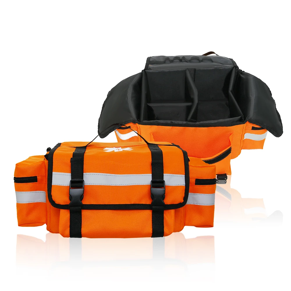 Professional Empty Orange First Responder Bag EMT Trauma First Aid Carrier for Paramedics and Emergency Medical Supplies Kit