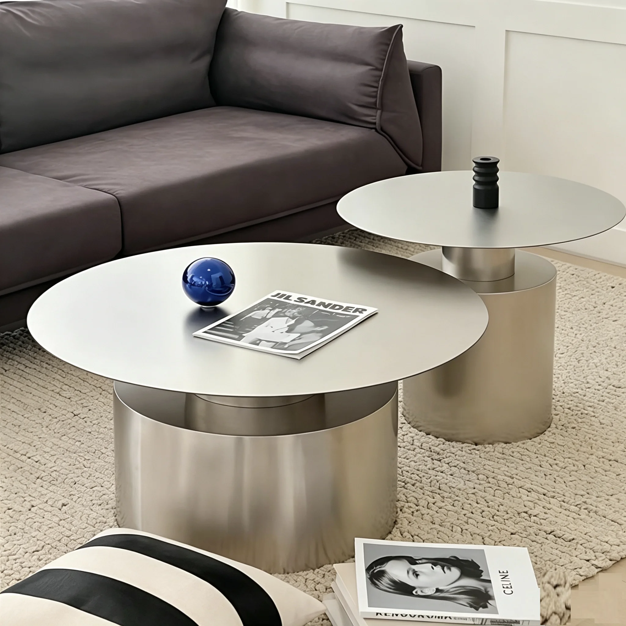 Nordic designer stainless steel combination coffee table, a luxurious option for home and commercial use, featuring a metal