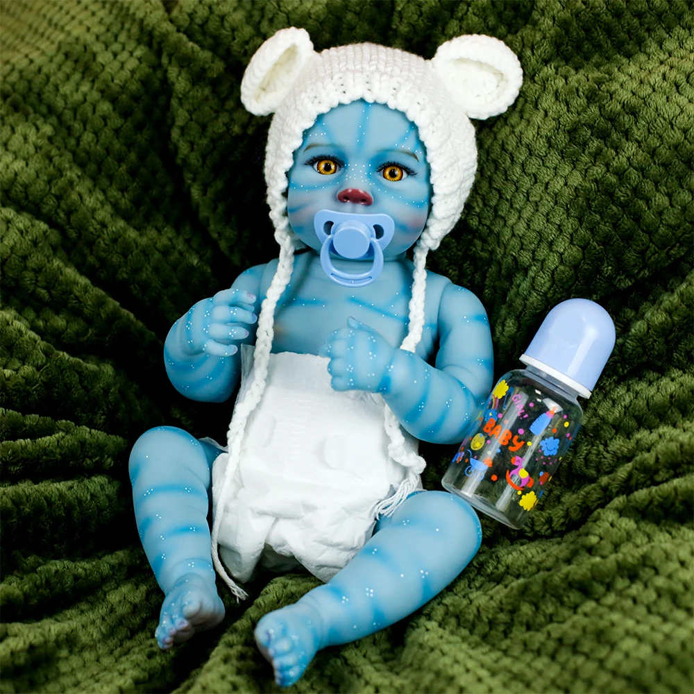 19inch Full Body Soft Vinyl Silicone Loulou Avatar Reborn Baby Doll Lifelike Hand-Drawing Hair Blue 3D Skin High Quality Gifts