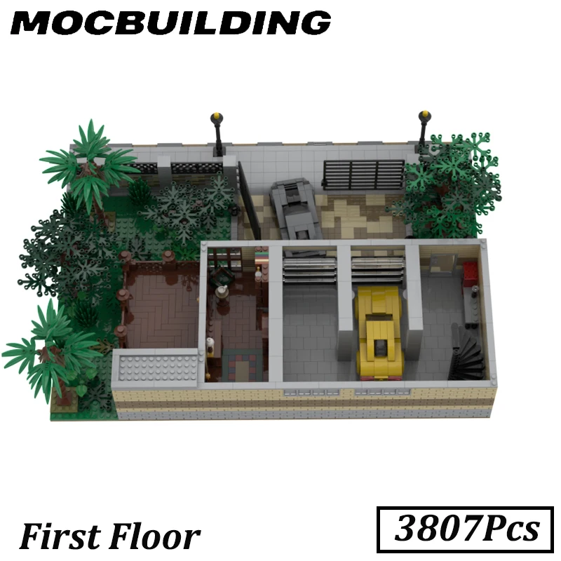 Villa with Interior Model City Street View MOC Bricks Home House Construction Display Toys Gift