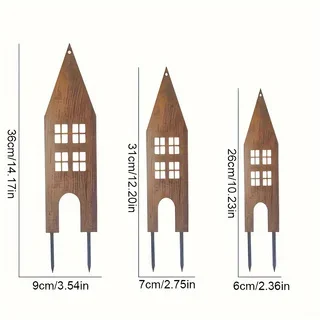 3 Piece Set of Rustic Style Metal Garden Inserts- Weatherproof Outdoor Decoration, Suitable for Courtyard, Patio, and Balcony, N