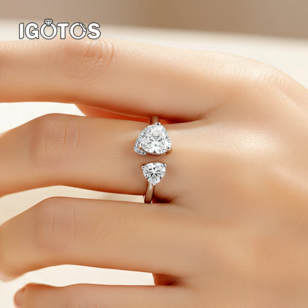 

Сертифицированное кольцо из стерлингового серебра 925 пробы с муассанитом для женщин, сверкающее два камня в форме сердца с бриллиантами, обручальные кольца, ювелирные изделия