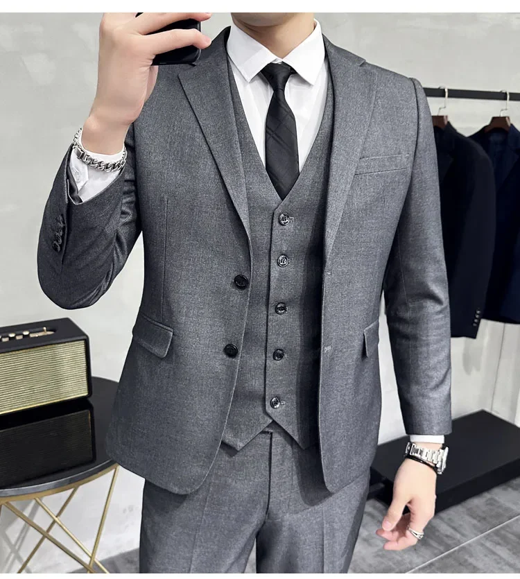 Suit set men's slim fit jacket groom's wedding dress business interview professional formal attire small suit men's