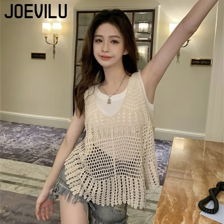 

Women's Crochet Lace Vest Top Boho Chic Openwork Knit Sleeveless Tank Summer Loose Fit Camisole Cover Up Vintage Pullover Blouse