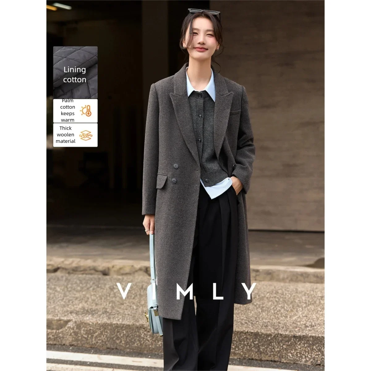 

VIMLY женские зимние пальто 2025 модные двубортные хлопковые толстые пальто средней длины с подкладкой высокого качества женская одежда A3225