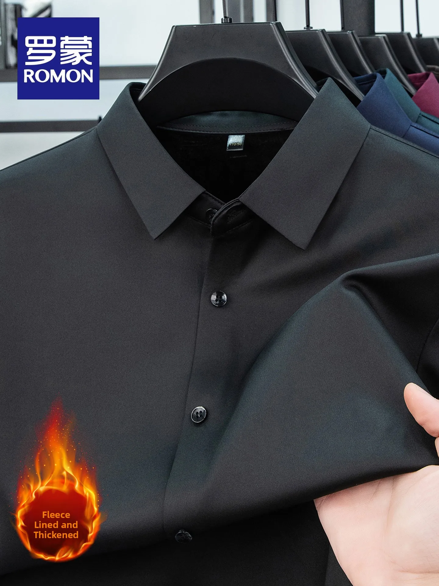 Lorom Men's Long Sleeve Fleece Lined Casual Shirt Thick Warm Business Casual Iron Free Shirt Standard Fit Polyester Fiber