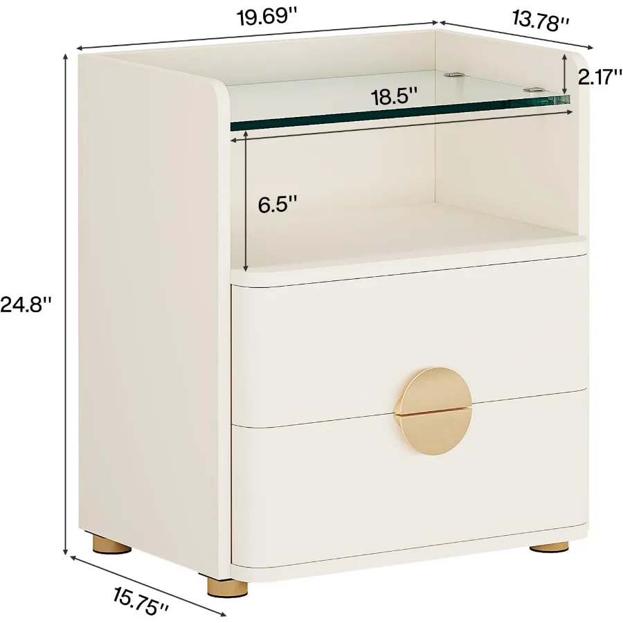 منضدة مع درجين منضدة حديثة مع رف تخزين مفتوح وطاولة جانبية للسرير باللون الأبيض لغرفة النوم والجانب النظارات المقسى