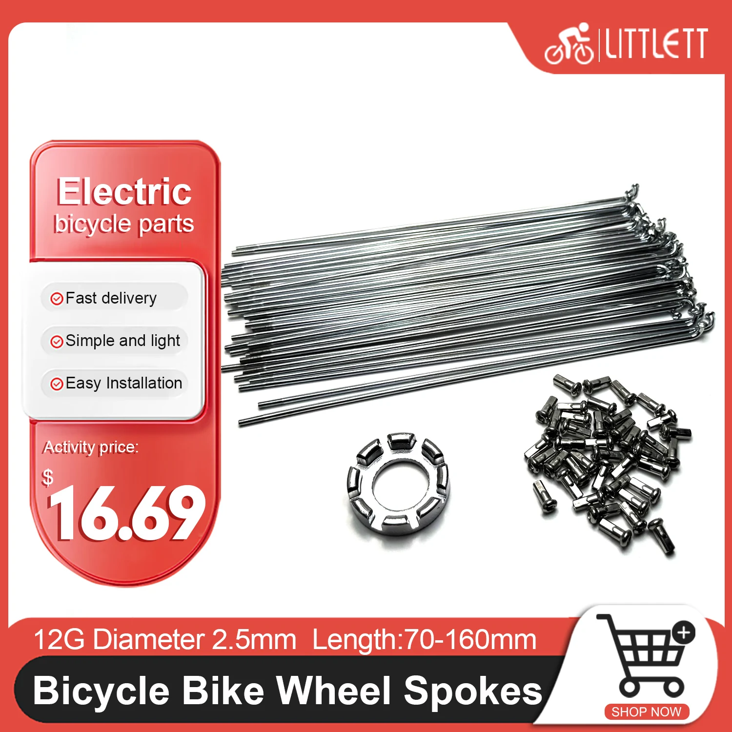 40pcs Bicycle Spokes 12G Length 70/76/99/126/128/134/136/156/158/160mm Bike Wheel Spokes Replacment Accessories with copper cap