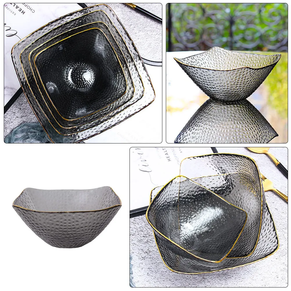 

Gold Rim Glass Bowl Hat Design Transparent Salad Fruit Vegetable Bowl Elegant Party Serving Dish