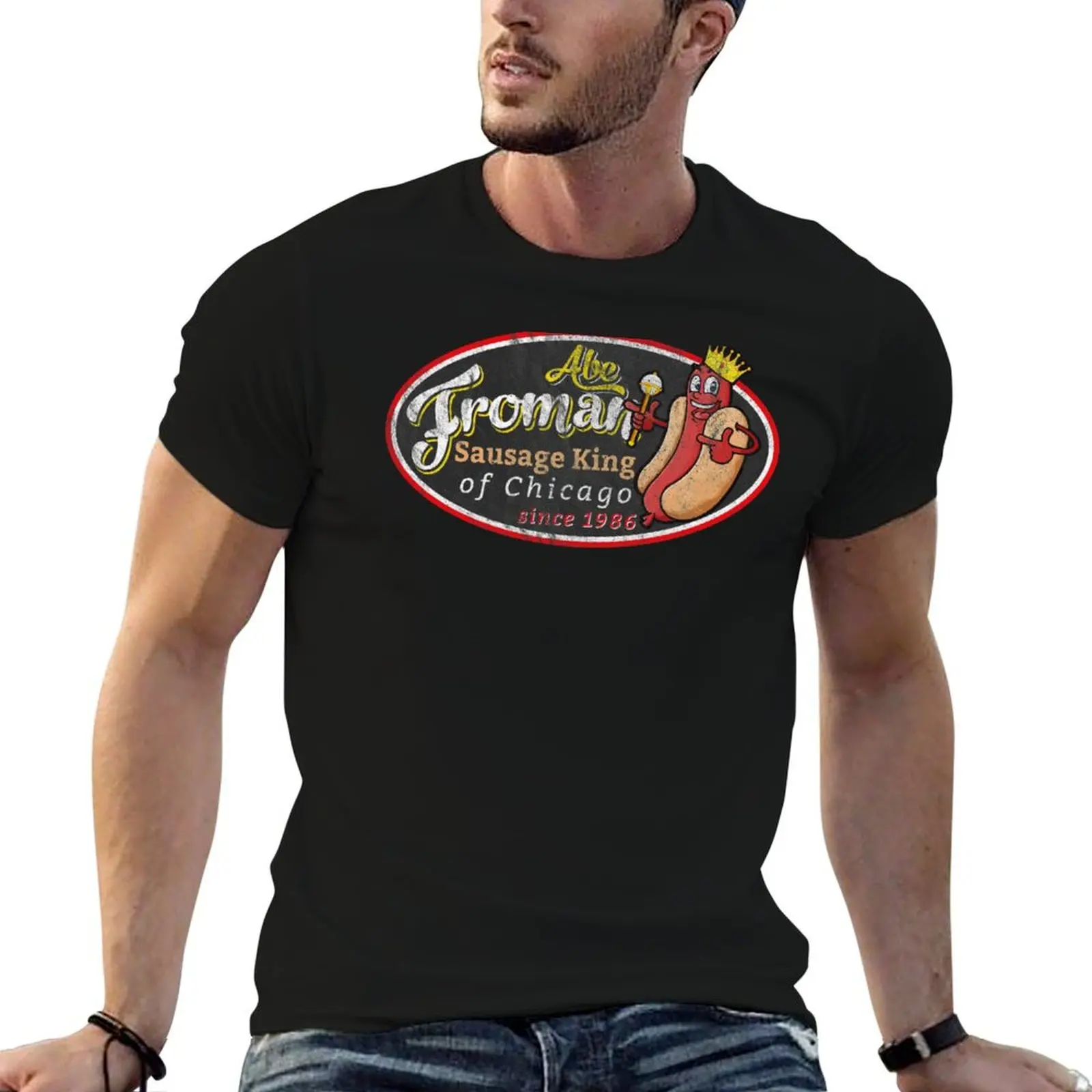 Abe Froman Sausage King Worn Oval T-Shirt Graphic Print Short Sleeve T-Shirt