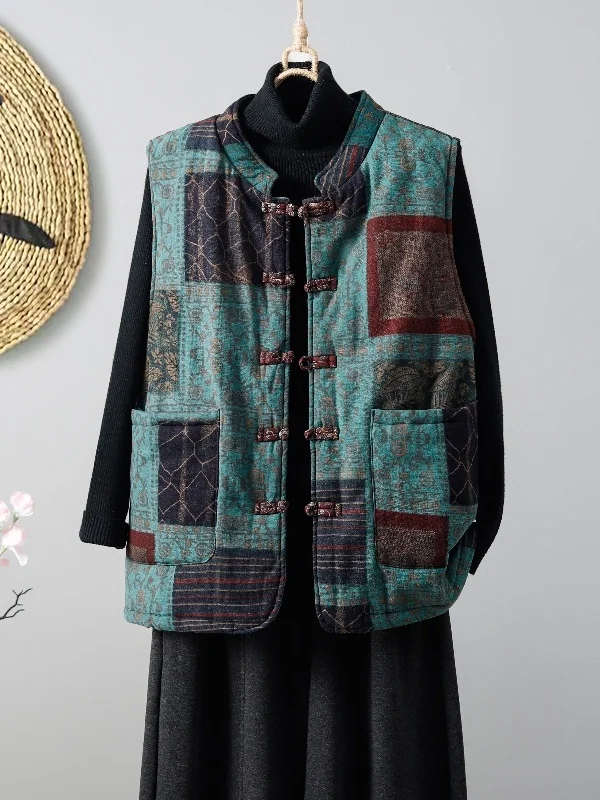 

Ретро хлопково-льняной жилет с принтом на пуговицах в китайском стиле, круглый жилет Ne, осень-зима, Новое поступление, женский свободный крой Thiened No Sve...