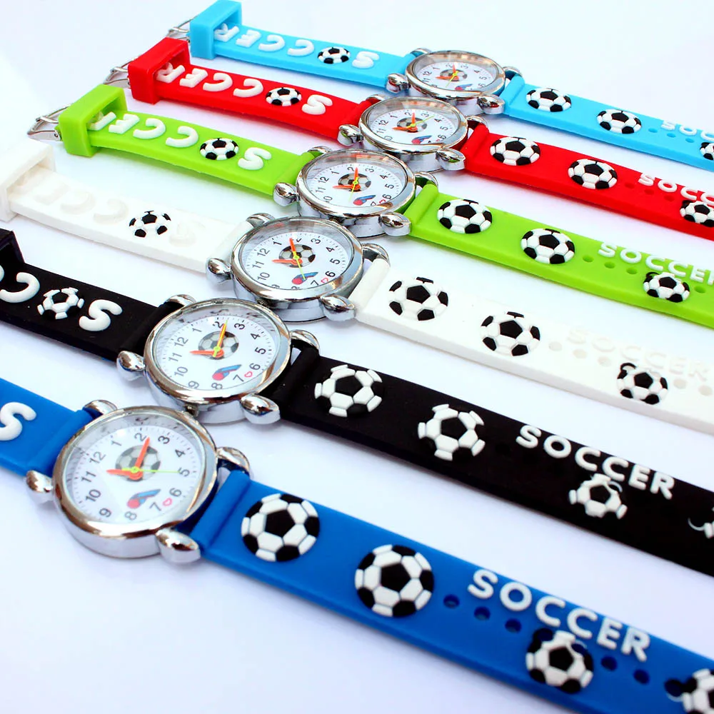 6Pcs Children's Quartz Watch Set Sport Football Style 3D Silicone Band Cartoon Analog Wristwatch for Boys And Girls