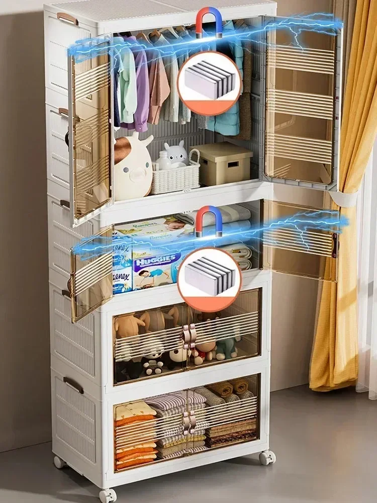 Transparent Visual Cabinets Stable Load-bearing Clothes Organizer Rack Baby’s Bedroom Closets Wardrobe Clothes Folding Bins