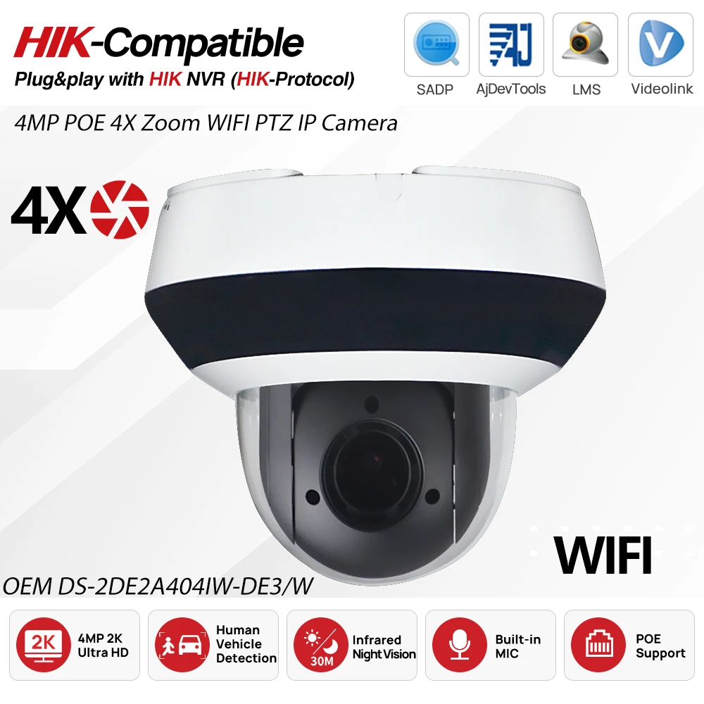 

OEM Hikvision 4MP replace DS-2DE2A404IW-DE3/W Wifi Camera 4X Zoom Built-in Mic Security Protection Surveillance Network Camera