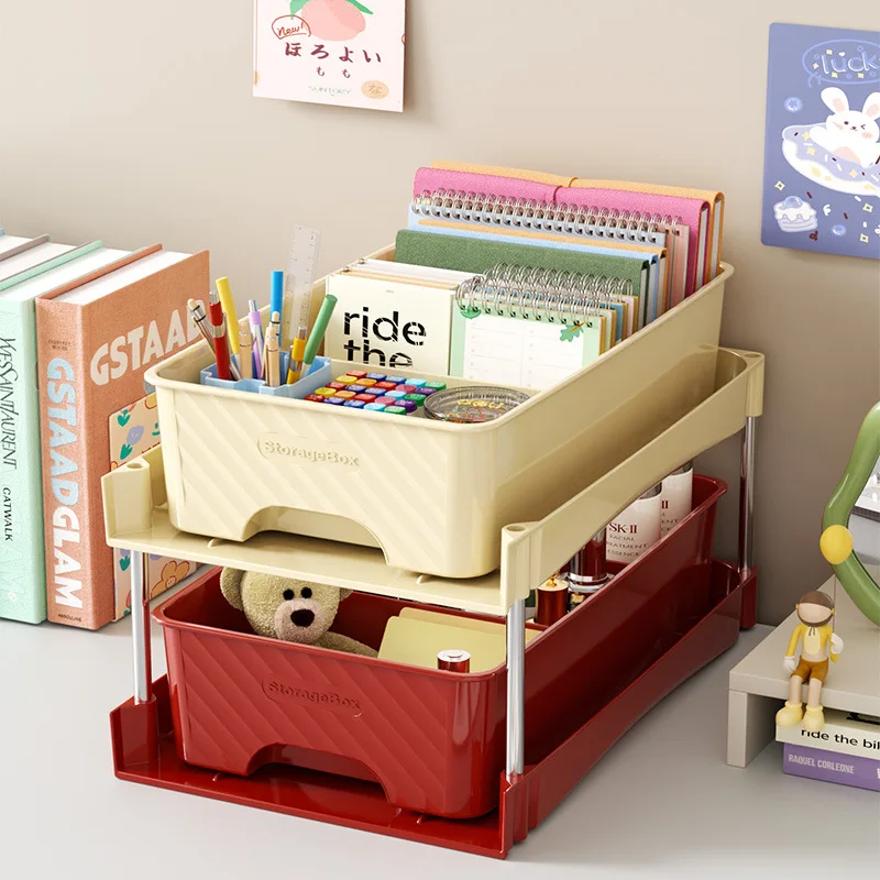 

Desktop Multi-layer Storage Box Dopamine Removable Large Capacity Multifunctional Cosmetics Storage Rack Stationery Shelf