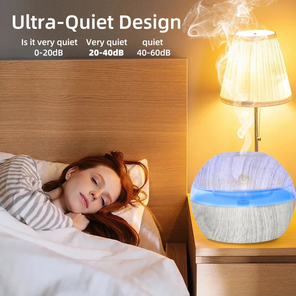 300ml 스마트 터치 제어 가습기 디퓨저, 7색 LED 무드등, USB 전원 쿨 미스트 (가정, 사무실, 요가용)
