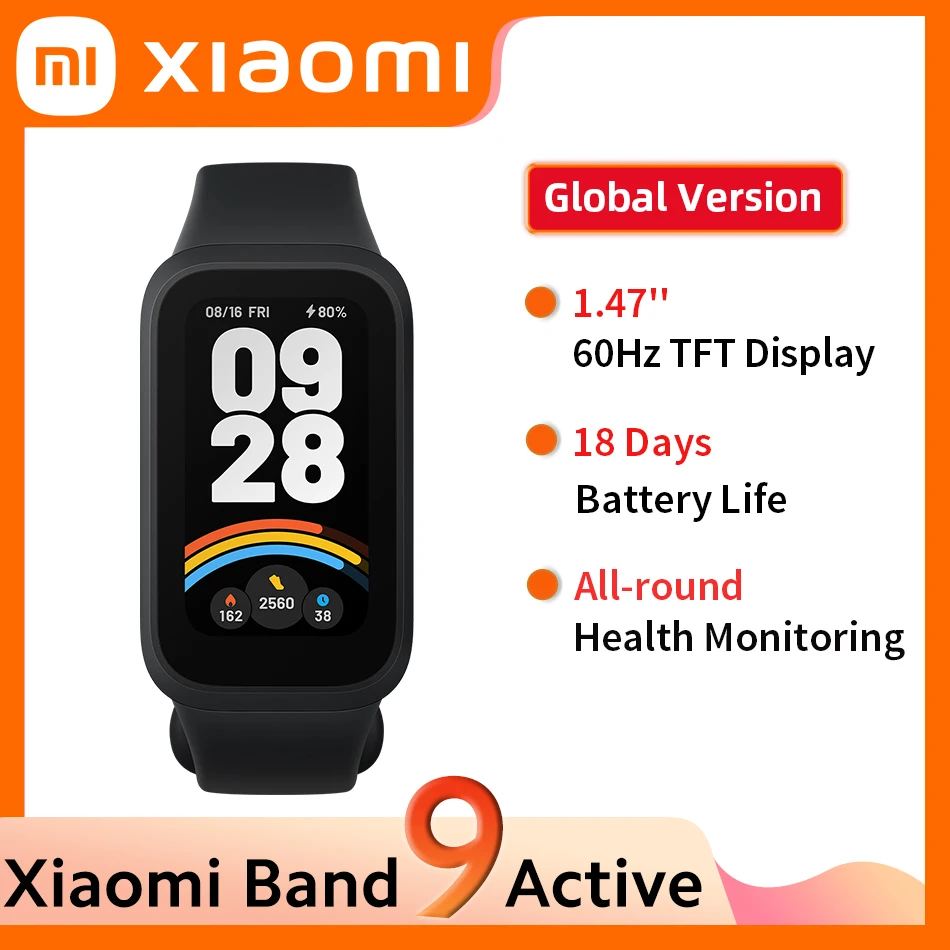 New Xiaomi Smart Mi Band 9 Active Global Version 1.47'' TFT Display 18 Days Long Battery Life 50 Fitness Modes 5ATM Bracelet