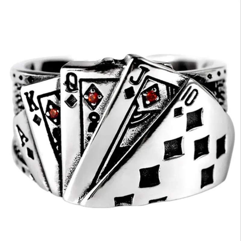 الإبداعية مستقيم فلوش بطاقات للعب 925 فضة مجوهرات شخصية الاستبداد الرجعية هندسية افتتاح خواتم R291 #5