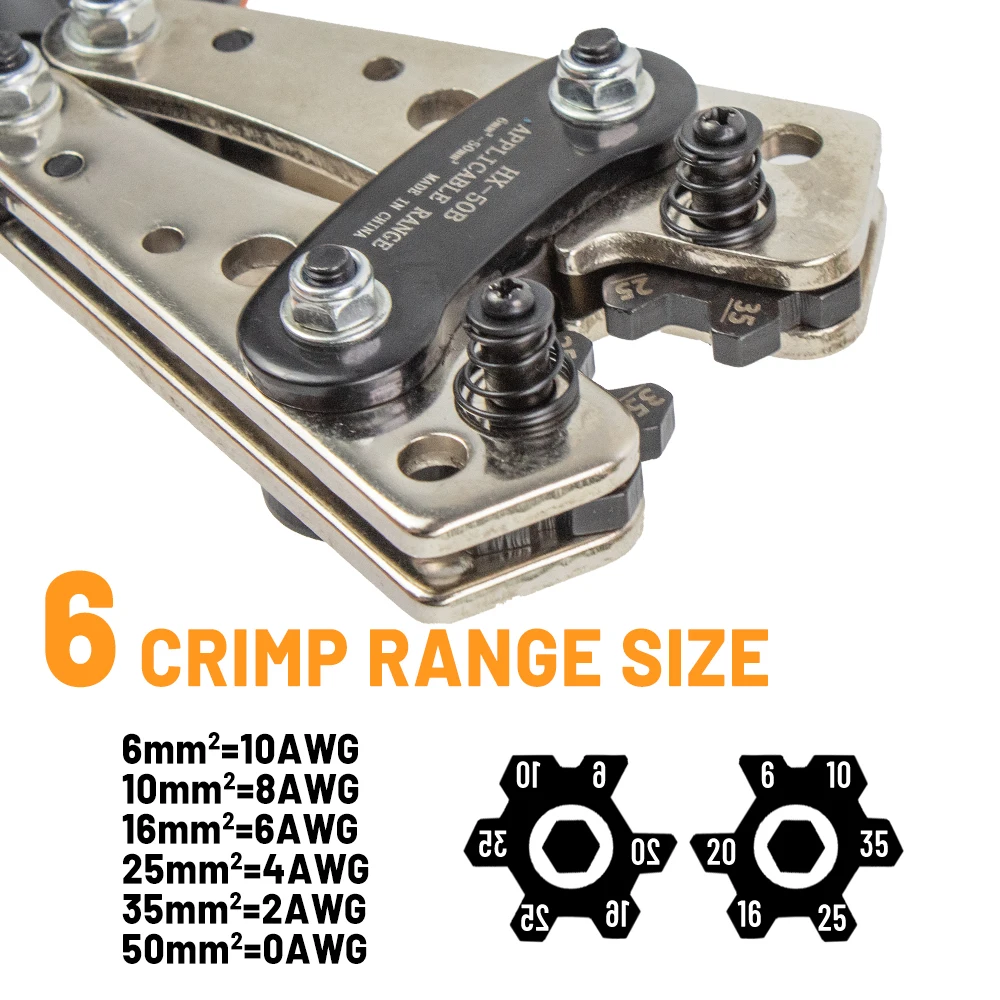 Imagem -03 - Ferramenta de Friso do Talão do Cabo da Bateria para Awg 101 Fio Resistente Talão Tubo Terminal Cabo Talão Crimper Hex Crimpagem Ferramenta Alicate 650 Mm2