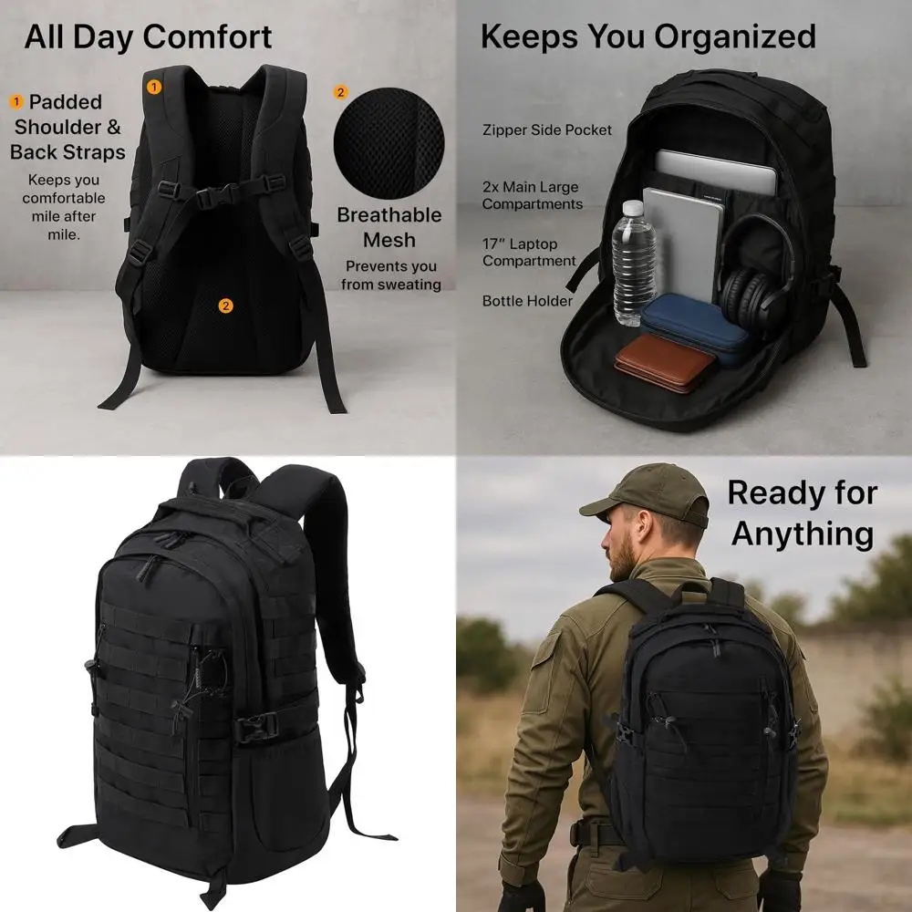 

Тактический военный рюкзак 29 л для мужчин — система MOLLE, сверхпрочная сумка для активного отдыха и выживания