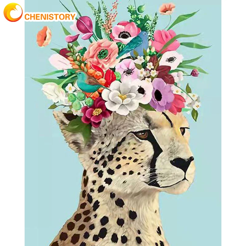 

CHENISTORY DIY Oil Painting By Numbers Leopard Flower Wall Art Picture Gift Drawing Picture By Numbers Animal For Living Room