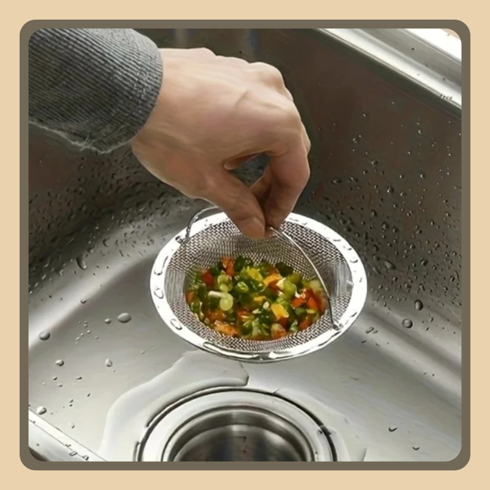 

Kitchen Sink Strainer with Handle Stainless Steel Drain Filter Mesh Rustproof Prevent Clogging for Fruits Vegetable Bathroom Use