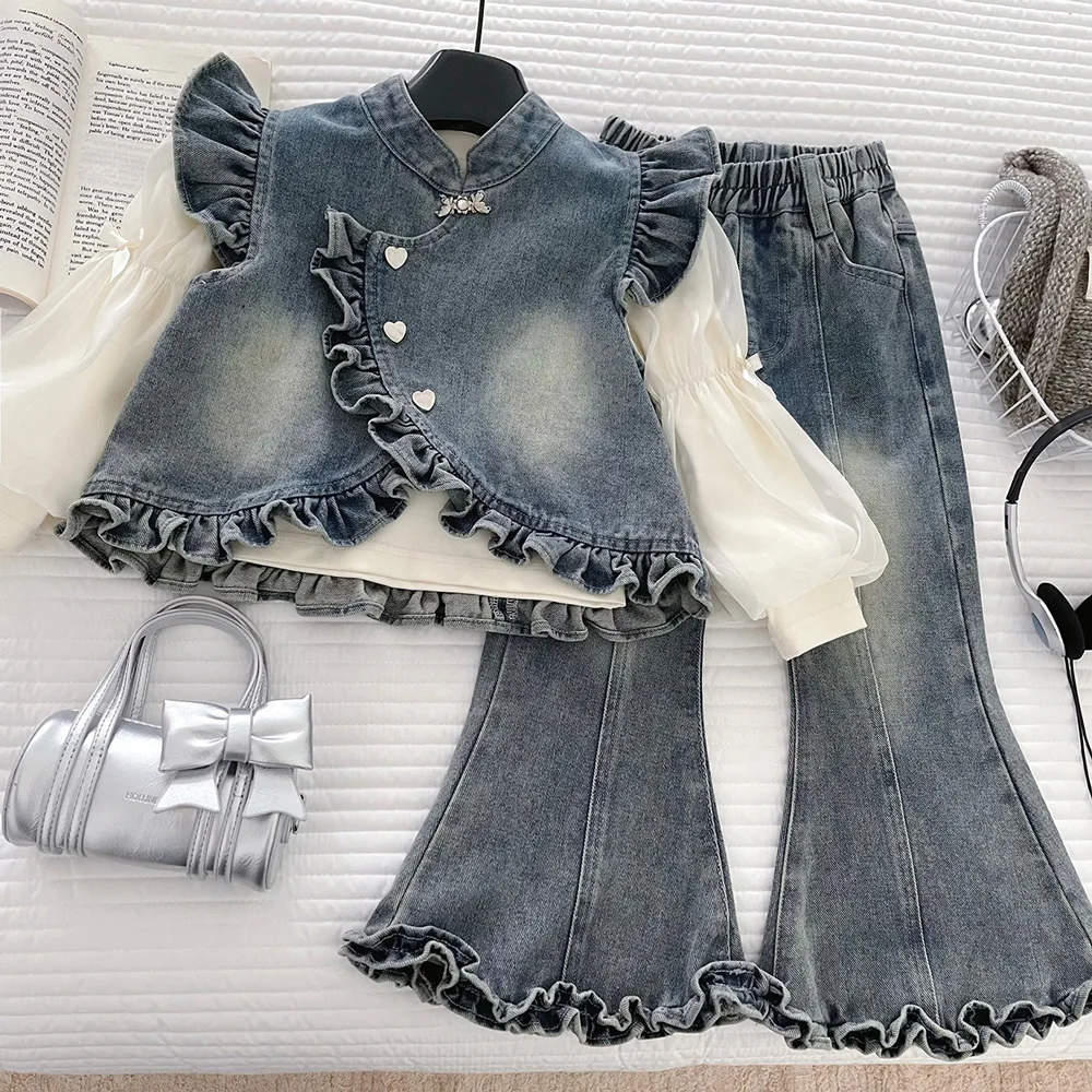 

Girls Clothes Sets Spring Autumn Children's Denim Clothing T-shirts Pants 3pcs Fashion Suit For Baby Jeans Outfits Kids 5 6 7 8Y