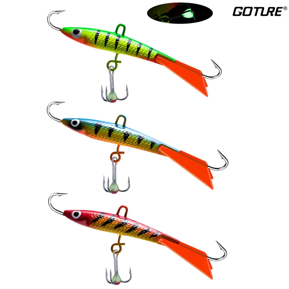 Goture 3pcs/set Winter Balanced Jig 7cm 15.7g Ice Fishing Lure #10 Hook Jigging Luminous Bait Minnow Balance for Winter Fishing