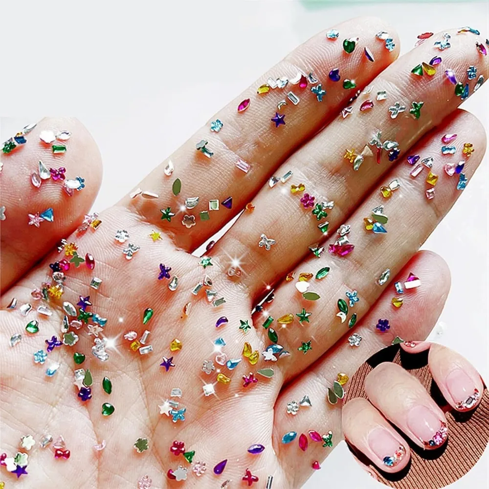 1000Pcs 3D Multi-Shape Nail Charms, Cute Shiny Crystals for Daily Wear