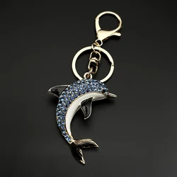 Lucky Dolphin Crystal Cute Animal Keychain Purse Bag Buckle HandBag Pendant for Car Trendy Keyring Holder Women Jewelry KXHK1315