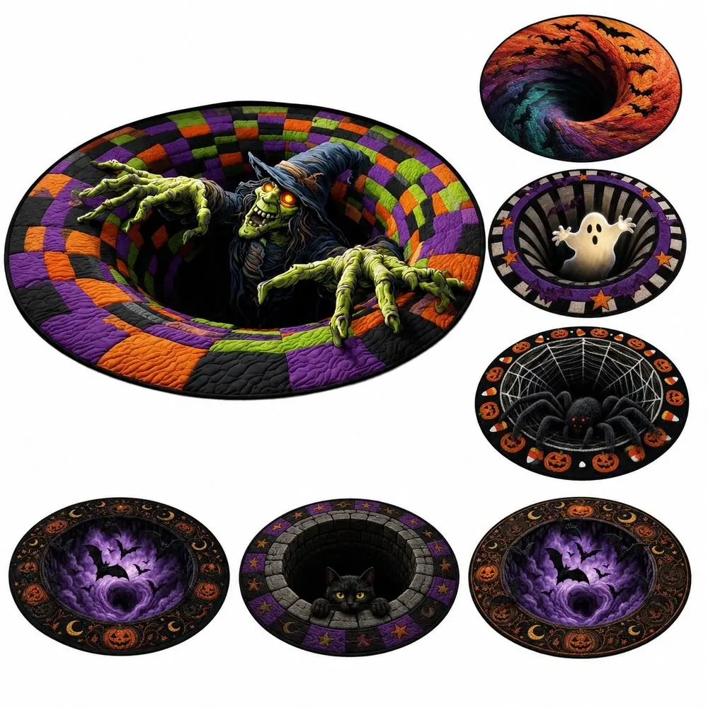3D Visual Halloween Floor Mat Ghost Pattern Soft Texture 3D Visual Rug Non Slip Backing Easy Clean Surface Halloween Area Rug