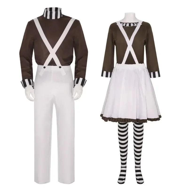 

Hot Movie Loompa Oompa Cosplay Costume Adults Chocolate Factory Disguise Clothing Hallowe Carnaval Party Suit Top Pants Gloves
