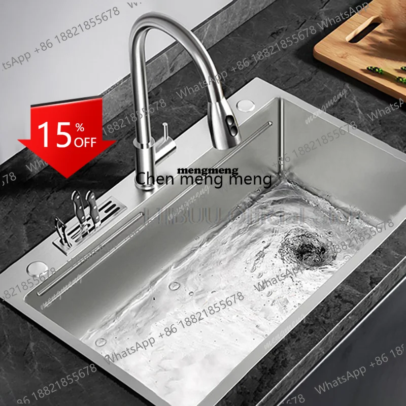 

X173 304 Stainless Steel Kitchen Sink Large Capacity Single Bowl Multifunctional Vegetable Workstation Wash/Cut/Drain in One Ful