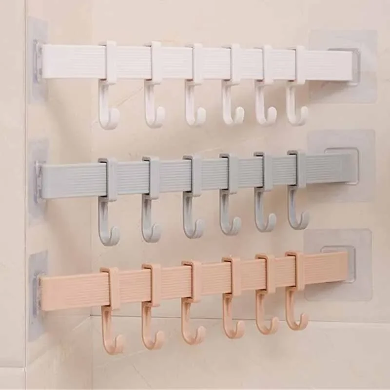 Kitchen Hook Rack No Punching Hanging Rod Rack Strong Adhesive Toilet Wall Clothes Hook Towel Accessories 3 Styles