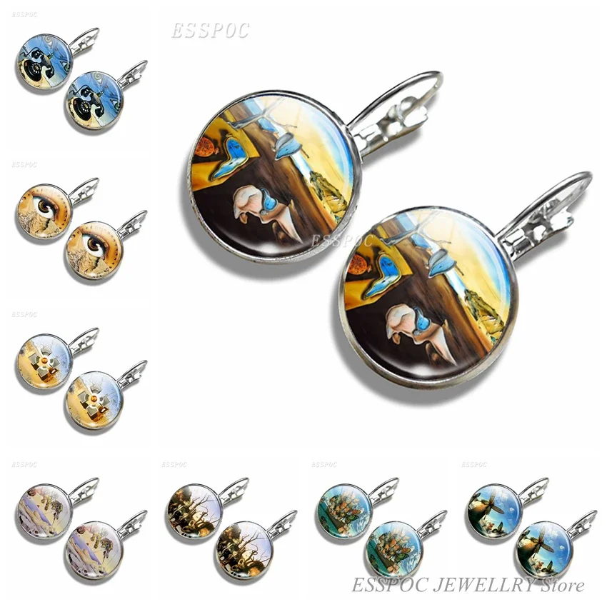 Salvador Dali Painting Earrings Simple Style Glass Dome Jewelry The Persistence of Memory Ear Stud Earring Daughter Girl Gifts