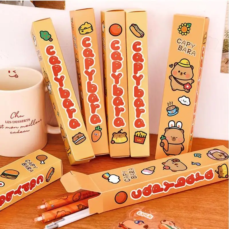 

5 шт./компл., гелевая ручка с рисунком капибары, костюм с чернилами для наклеек, быстросохнущая милая нейтральная ручка, школьные письменные принадлежности, канцелярские принадлежности