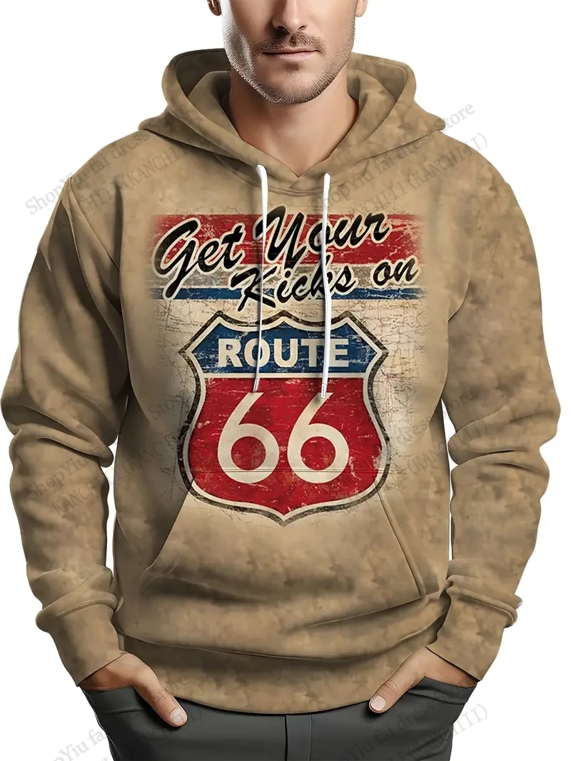 남성 빈티지 루트 66 3D 프린트 후드티 남녀 패션 오버사이즈 후드 스웨트셔츠 Y2k 코트 여성 스웨트 남성 의류 스다데라