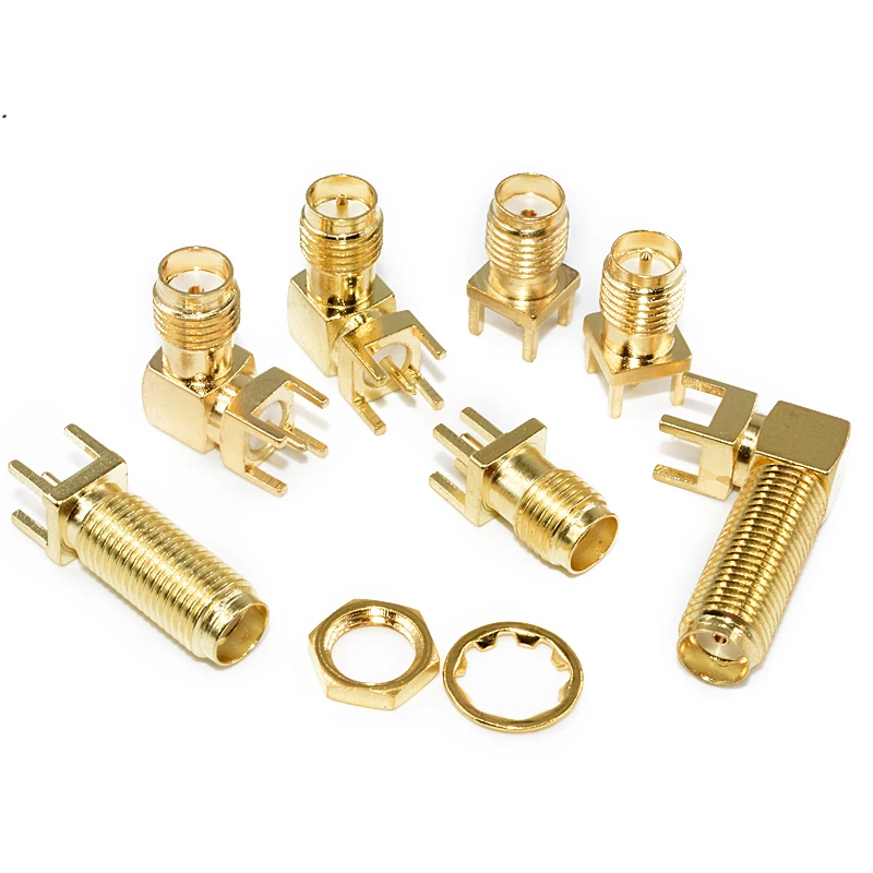 SMA macho e fêmea Jack adaptador, borda de solda, PCB montagem reta, RF cobre conector, soquete, SMA-KWE/KHD, 2pcs