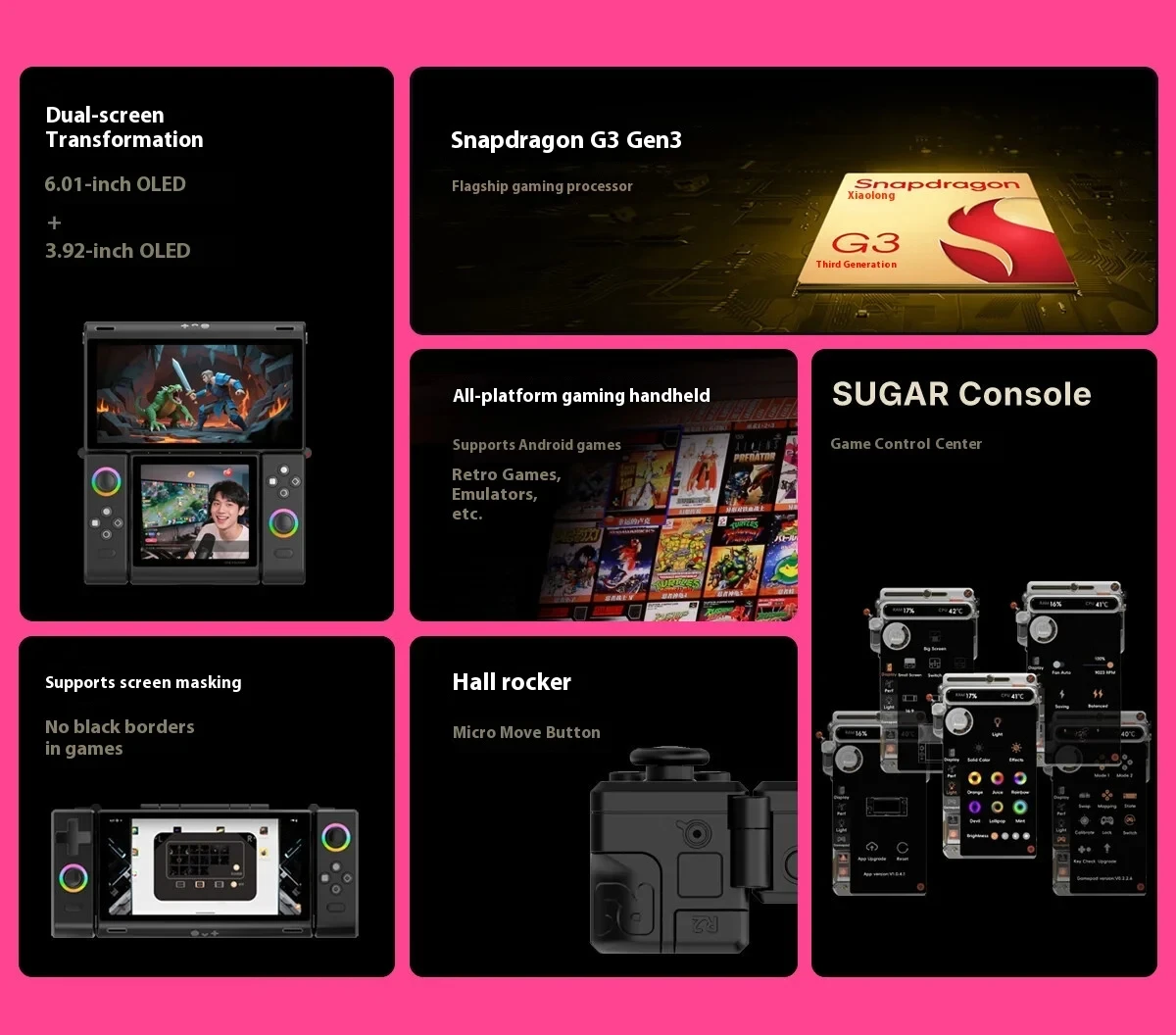 OneXPlayer OneXsugar Sugar 1 وحدة تحكم محمولة Snapdragon G3 شاشات OLED مزدوجة تشوه وحدات تحكم الألعاب عصا التحكم في القاعة #2