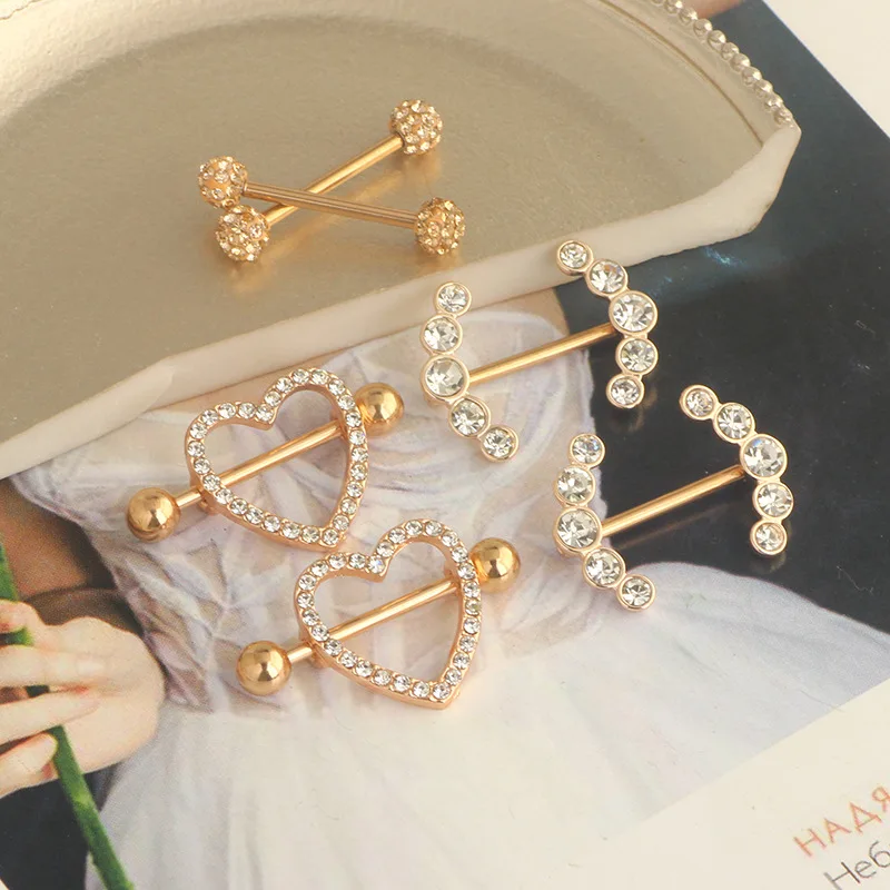 New zircon stainless steel nipple ring set with nipple nail tongue nail piercing jewelry