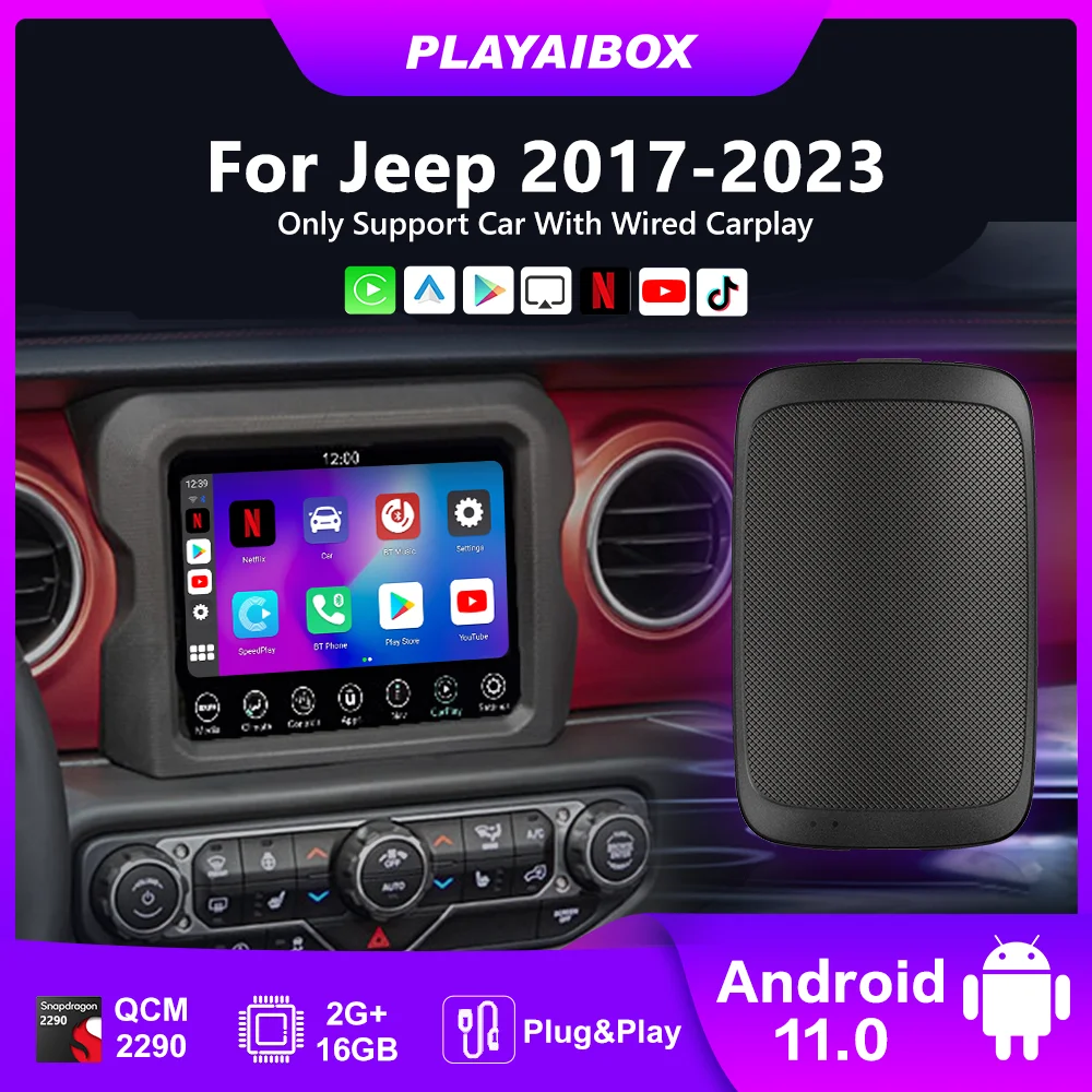 

2024 Play Ai Box Wireless Carplay Android Auto Android 11 For Youtube Netflix For Jeep Compass Grand Cherokee Renegade Cherokee