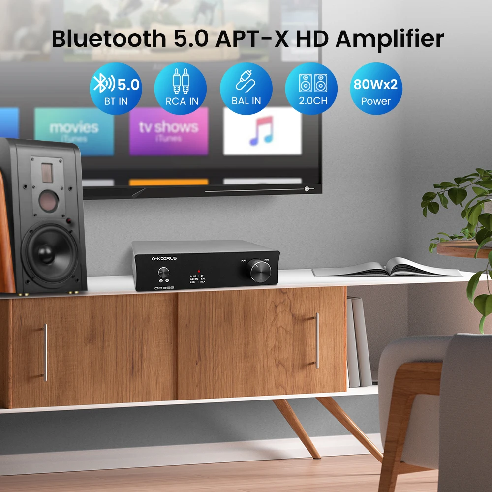 O-NOORUS OA36S BT 5.0 Desktop Digital Amplifier Dual MA12070 Fully Balanced HIFI Class D Power Amplifier Supports APTX RCA TRS