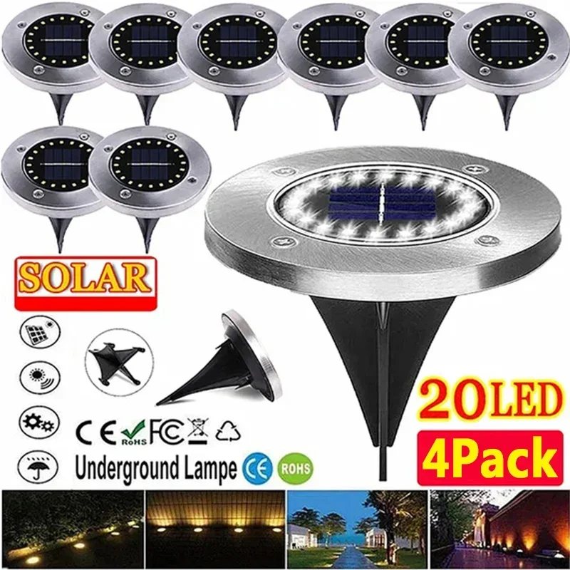 20LED Solar Power Disk Light Outdoor Garden Solar Underground Light Deck Light Spotlight Buried Solar Led Lamp Garden Decoration