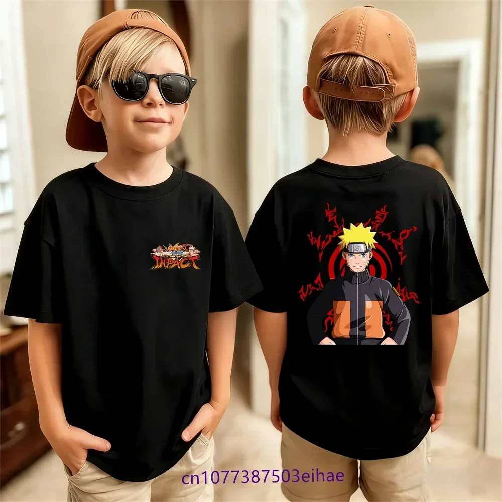 Hot-selling Anime T-shirts 2026 New Naruto Kids T-shirt Cartoon Character Print Pure Cotton Short-sleeved Round-neck Shirt