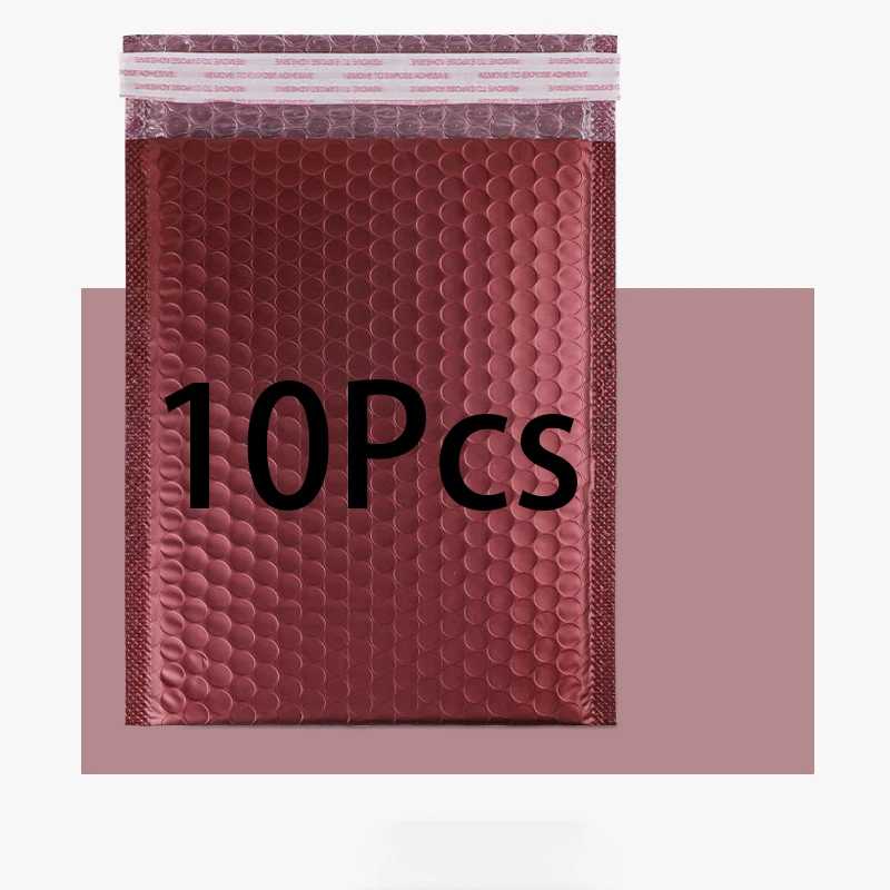 10Pcs Wine Red Bubble Mailers Self Seal Waterproof Padded Envelopes Shockproof Shipping Bags for Jewelry Cosmetic Gift Packaging