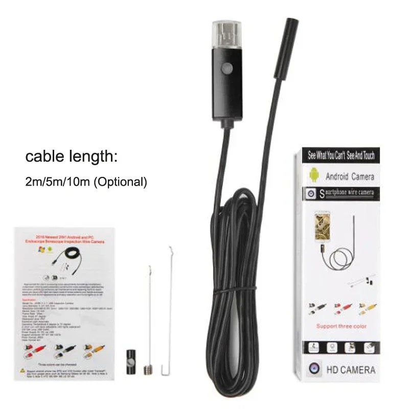 7mm HD Endoscope Camera  2 In 1 Micro USB OTG with 2m/5m/10m Cable Waterproof Inspection Borescope For Android Phone & Computer